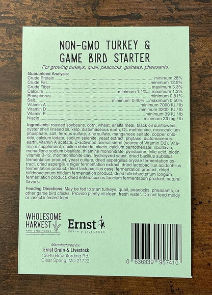 Non-GMO Turkey & Game Bird Starter Feed  40 lb, 28% Protein, Omega-3, Calcium, Probiotics, Prebiotics & Herbs  Complete Nutrition and Quality Game Bird Feed