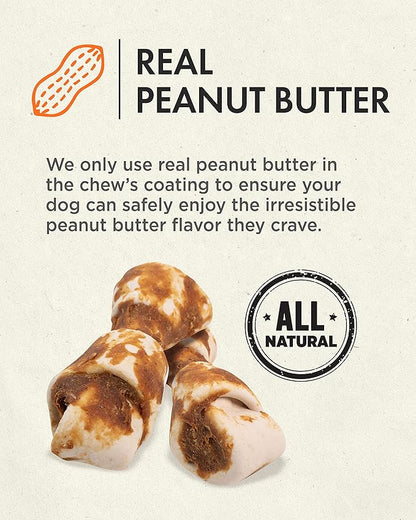 Canine Naturals Natural Peanut Butter Chew, Mini Knot - 12 Pack - 100% Rawhide Free and Collagen Free Dog Treats - Made with Real Peanut Butter - All-Natural and Easily Digestible