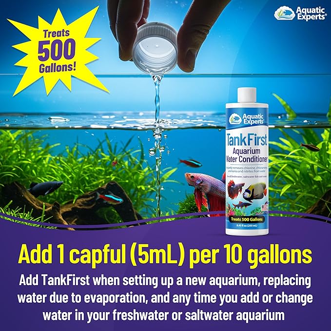 TankFirst Complete Aquarium Water Conditioner - Fish Water Conditioner, Instantly Removes Chlorine, Chloramines, and detoxifies Ammonia from Fish Tank (TankFirst Regular, 250 ml)
