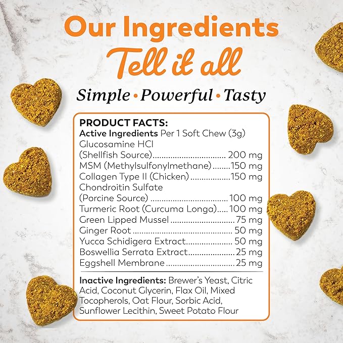 Dr. Harvey's Hip & Joint Soft Chews for Dogs, Daily Mobility Supplement Chewable Bites for Dogs with Glucosamine, Chondroitin & MSM, Green Lipped Mussel, Chicken Flavor (90 Chews)