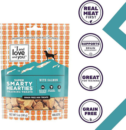 I and love and you Super Smarty Hearties - Salmon - Grain Free, DHA for Brain and Eye Support, Training Treat, Filler Free, 5oz