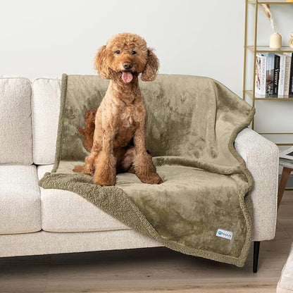 PetAmi Waterproof Dog Blanket for Medium Large XL Dog Puppy Cat Throw for Couch Cover Leakproof Protection, Sherpa Fleece, Reversible Soft Washable 80x60 Taupe Taupe
