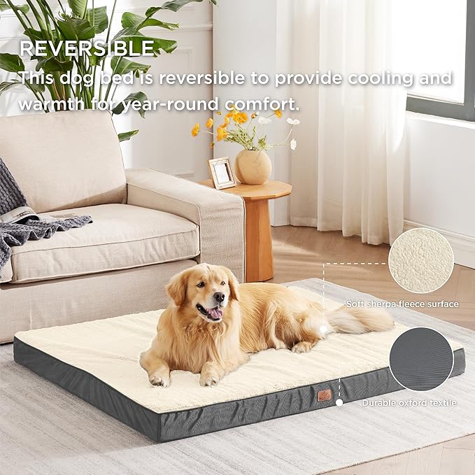 Bedsure Orthopedic Dog Bed Extra Large - Dog Beds with Removable Washable Cover, Egg Crate Foam Pet Bed Mat, Suitable for Dogs Up to 100 lbs
