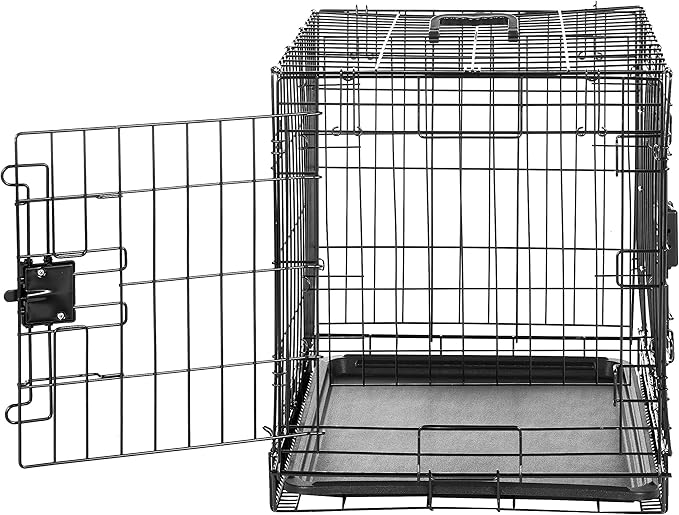 Amazon Basics Durable,Foldable Metal Wire Dog Crate with Tray, Double Door, Divider, 24 x 18 x 20 in, Black
