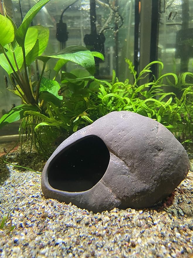Plecoceramics Cichlid Stone Decoration - Aquarium cave for Cichlids, Betta, Small Fish - Fish Tank Hideway Decor - Betta Toys Hideout Stones House (Magma Stone Large)