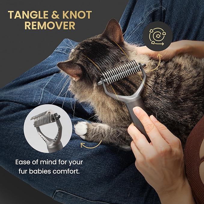 Pet Grooming Comb and Brush for Dogs and Cats - Detangling, Dematting, Dog Brush, Cat Brush Self-Cleaning Button Undercoat Rake, Slicker Brush, Dog Grooming Brush, Cat Grooming Brush Deshedding
