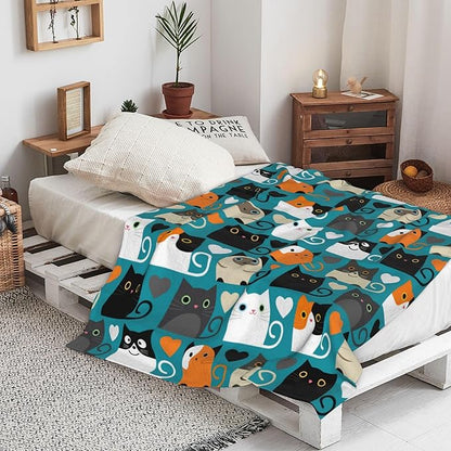 Cat Blanket Soft Cozy Flannel Throw Blanket Warm Lightweight Blankets Gifts for Cat Lovers Kids Girls Women Adults 50"x40"