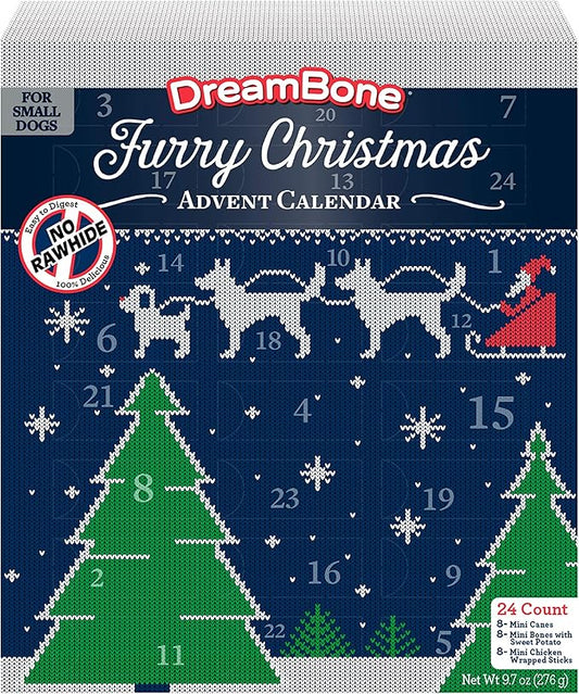 DreamBone Holiday Advent Calendar, Rawhide-Free Dog Treats, for Dogs, 24 Count