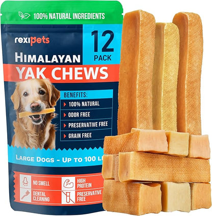 100% Natural Yak Cheese Himalayan Made Dog Chews All Breeds - Lactose Free Yak Chews for Small Medium & Large Dogs - Dental Cleaning Dog Chews for Aggressive Chewers - Long Lasting Odor & Gluten Free