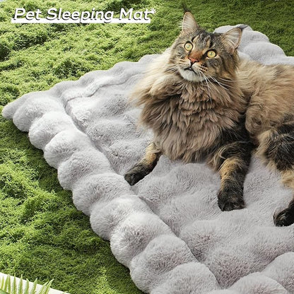 Dog Beds Mat Cute Cat Beds for Indoor Cats Faux Fur Pet Pad with Non-Slip Bottom Plush Kitten Bed for Carriers/Sofa Puppy Washable 27 x 20 Inch Large Grey