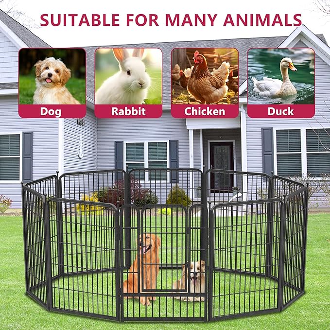 Dog Playpen Outdoor 32Inches Height 12 Panels Heavy Duty Metal Dog Fence with Doors Dog Pens for Medium/Small Dogs Portable Pet Puppy Playpen for Outdoor Indoor RV Camping Yard Black slive
