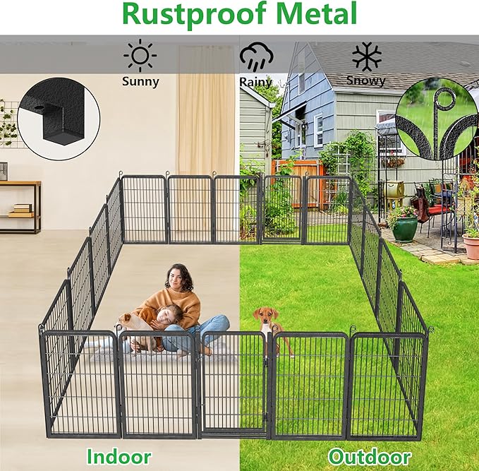 Dog Playpen Outdoor, 32" Height 34 Panels Pet Fence with Low Threshold Full Gate, Large Dog Fence Outdoor for Yard, Heavy Duty Pet Playpen Metal Play Pen Fence for RV Camping