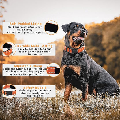 2 Pack Reflective Dog Collar with Safety Locking Buckle, Adjustable Soft Breathable Comfortable Nylon Pet Collar for Small, Medium and Large Dogs, Orange, L