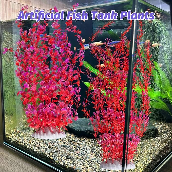 Hamiledyi Aquarium Plastic Plants Aquarium Decor Artificial Fish Tank Plants,Tall Fish Tank Decorations, Extra Large Aquarium Plant 23.6-inch Tall,2PCSï¼_edï¼