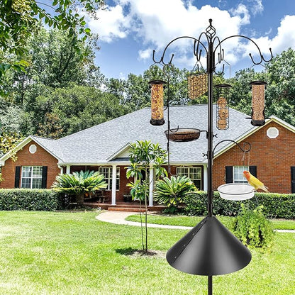 Deluxe Bird Feeding Station Kit Bird Feeder Pole with Squirrel Baffle, Suet Cage, Bath Tray for Planter Hanger - Wildlife-Friendly Design