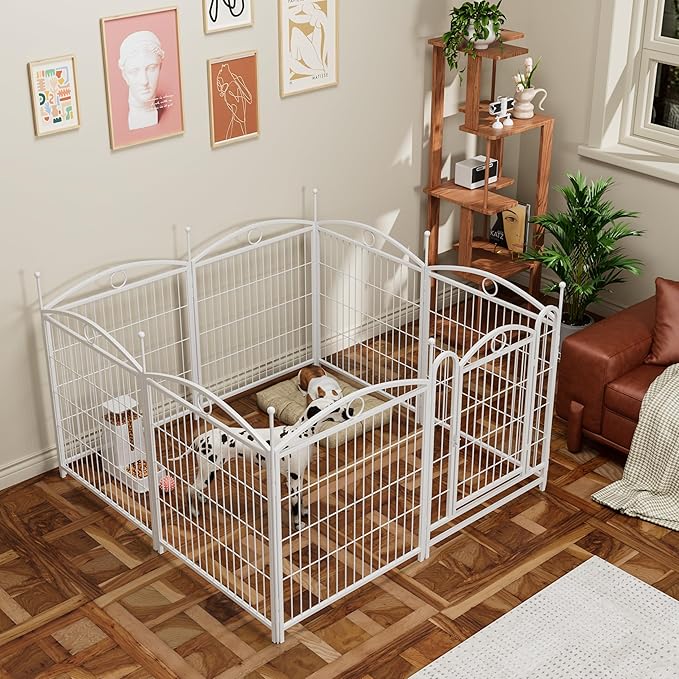 32" H Dog Crate Dog Playpen 8 Panels Furniture Heavy Duty Dog Fence Door with Side Openings,for Large Medium Small Dogs Indoor Outdoor Foldable Pet Exercise Pen,White