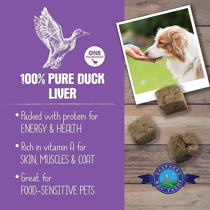 Freeze Dried Dog and Cat Treats, Duck Liver, All Natural Single Ingredient Freeze-Dried Dog Treat & Dog Snacks, Made in USA, High Protein, Essential Nutrition of Raw Dog Food, 8oz