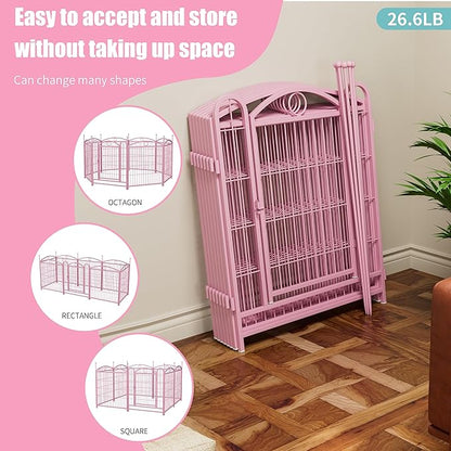 32" H Dog Crate Dog Playpen 8 Panels Furniture Heavy Duty Dog Fence Door with Side Openings,for Large Medium Small Dogs Indoor Outdoor Foldable Pet Exercise Pen,Pink