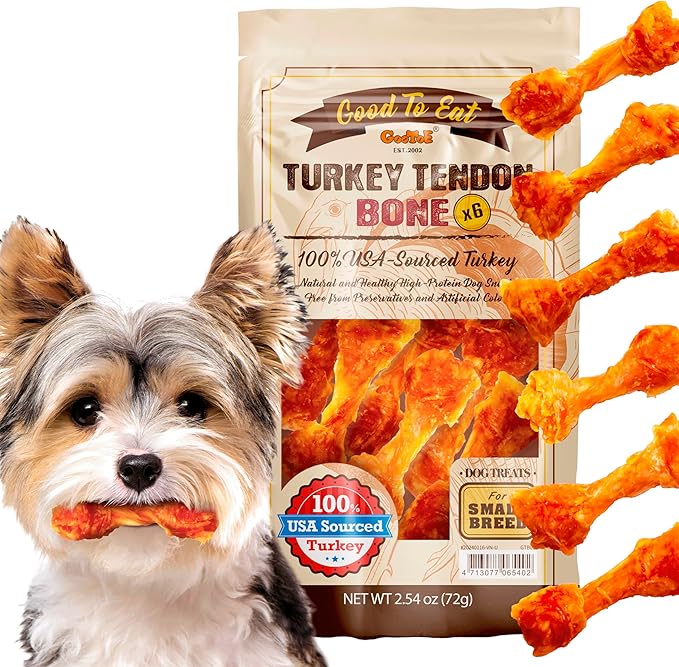 Gootoe Turkey Tendon Dog Treats  100% USA-Sourced, Natural Snack, Premium Training Chews, Hypoallergenic, Reseal Value Bags, Size for Small Dogs, Bone (Small) 6 Unit/Pack
