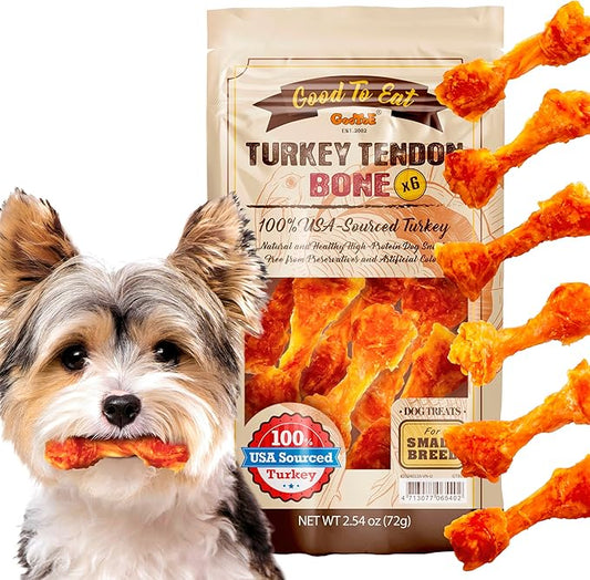 Gootoe Turkey Tendon Dog Treats  100% USA-Sourced, Natural Snack, Premium Training Chews, Hypoallergenic, Reseal Value Bags, Size for Small Dogs, Bone (Small) 6 Unit/Pack