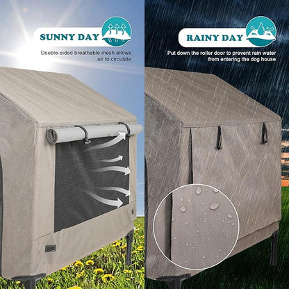 2 in 1 Dog House,Elevated Dog Bed with Removable Cover, Indoor & Outside Puppy Shelter Cot,Raised Dog Bed for Small Dogs & Cats (Brown, Small)