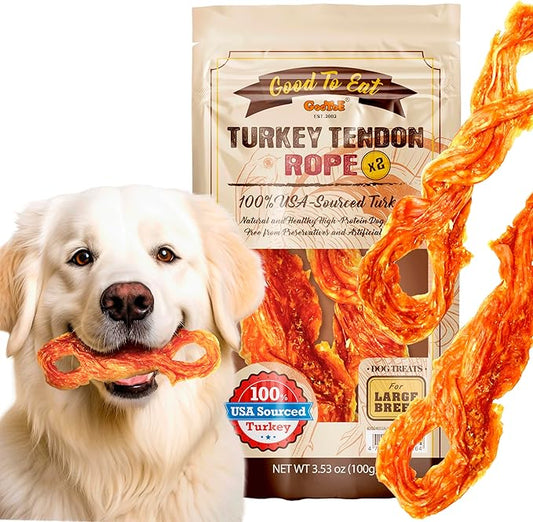 Gootoe Turkey Tendon Dog Treats  100% USA-Sourced, Natural Snack, Premium Training Chews, Hypoallergenic, Reseal Value Bags, Size for Large Dogs, Rope (Large) 2 Unit/Pack