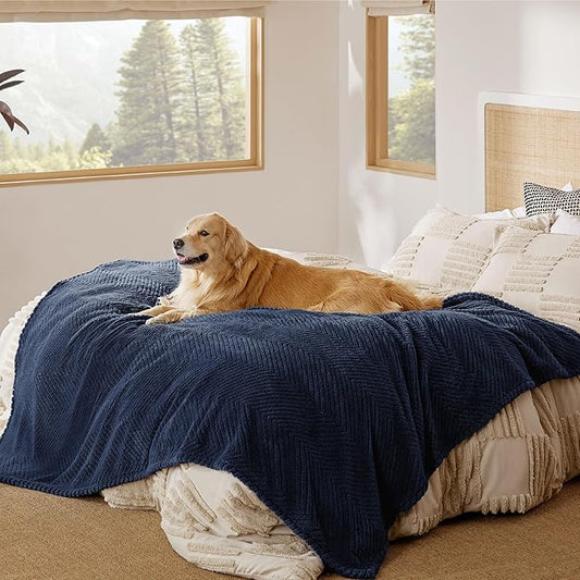 Bedsure Dog Blanket for Large Dogs Washable - Soft Fluffy Puppy Blanket for Bed with Premium 300GSM Coral Fleece, Cozy Calming Cat Blankets for Indoor Cats, Fuzzy Pet Blanket for Couch, Navy, 60x80IN