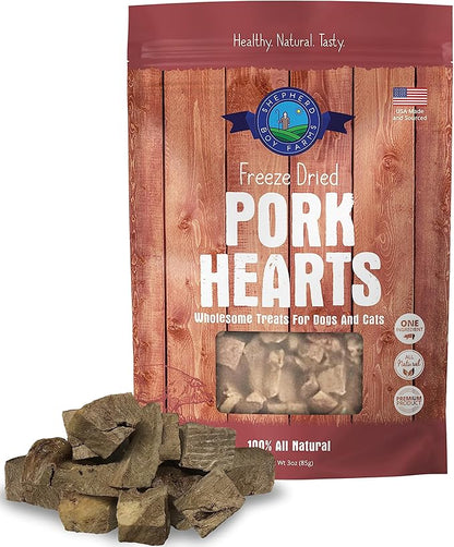 Freeze Dried Dog and Cat Treats, Pork Heart, All Natural Single Ingredient Freeze-Dried Dog Treat & Dog Snacks, Made in USA, High Protein, Essential Nutrition of Raw Dog Food, 3oz
