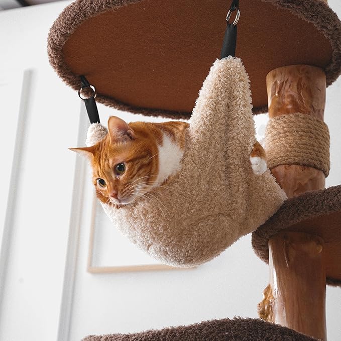 68 Inch Tall Mid Century Modern Solid Wood Cat Tree Tower for Indoor Cats Large Adult, Sturdy Heavy-Duty Cat Condo with Scratching Post, Perch, Scratcher, Platform, Cozy Hideaway (Brown, 68“H)