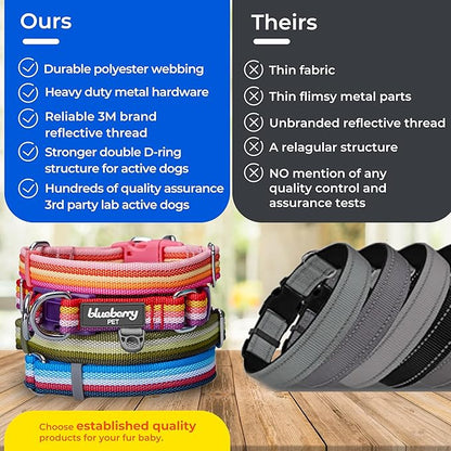 Blueberry Pet 3M Reflective Dog Collars | Adjustable Dog Collar w/Multi-Colored Stripe - Warm Tone Rainbow Color | Nylon Pet Collars for Dogs & Refflective Dog Collar for Medium Dogs