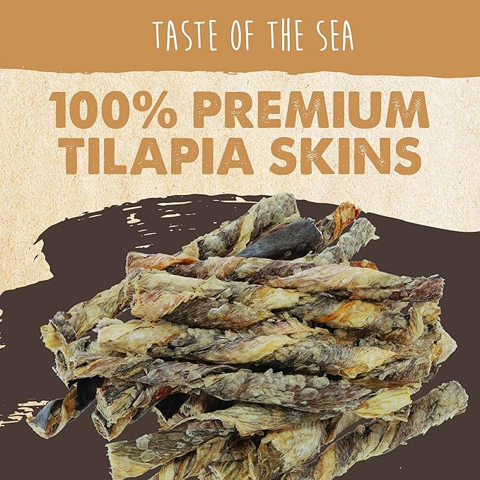 Mighty Paw Naturals Fish Skin Dog Treats | 100% Natural Dried Fish Dog Treats. Tilapia Skin Fish Chews Dog Snacks. Omega-3 Ocean Chews for Dogs, Fish Skin Chews for Dog