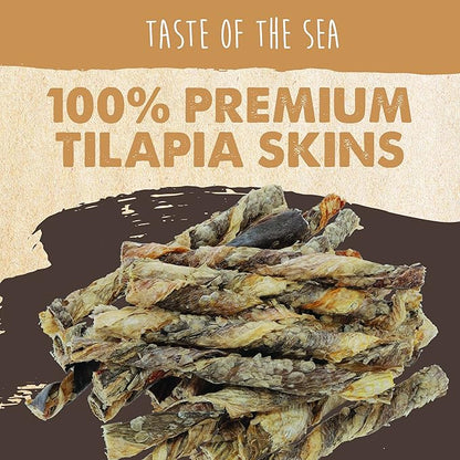 Mighty Paw Naturals Fish Skin Dog Treats | 100% Natural Dried Fish Dog Treats. Tilapia Skin Fish Chews Dog Snacks. Omega-3 Ocean Chews for Dogs, Fish Skin Chews for Dog