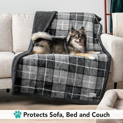 PetAmi Dog Blanket for Bed, XL Pet Blanket Large Dogs, Fleece Furniture Couch Cover Protector Sofa Car Crate Kennel, Soft Sherpa Cat Throw Plush Reversible Washable, Twin 60x80 Plaid Dark Gray