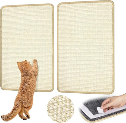 White Cat Scratching Mat Sisal, 2 Packs Sisal Fabric Large Cat Scratching Pad for Indoor Cats with Adhesive Hook Loop Tape, Wall Scratchers for Indoor Cats 23.6" x 15.7"