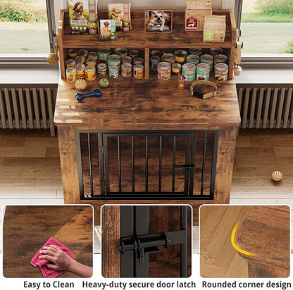 IRONCK Dog Crate Furniture, 33.4 inches Wooden Small Dog Crate with Storage and 4 Hooks, Heavy Duty Pet Crate for Small Dog, Decorative Pet Cage for Indoor (22" L x 33.4" W x 37.4" H)
