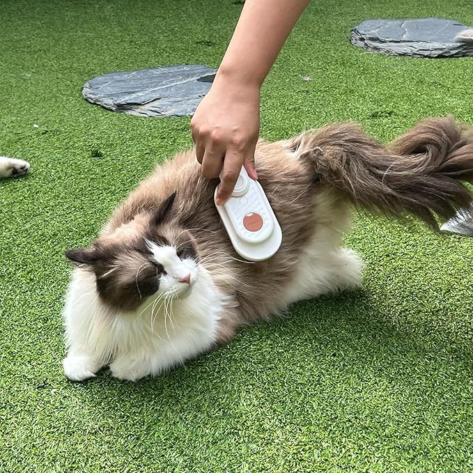 Enhanced 3-in-1 Cat Steam Brush With Larger Spray Misting, Long Steamy Comb for undercoat Shedding, Hair Removal & Cleaning, Water Brush for Indoor Long Hair Cat, Dog, Rabbit (Brown)