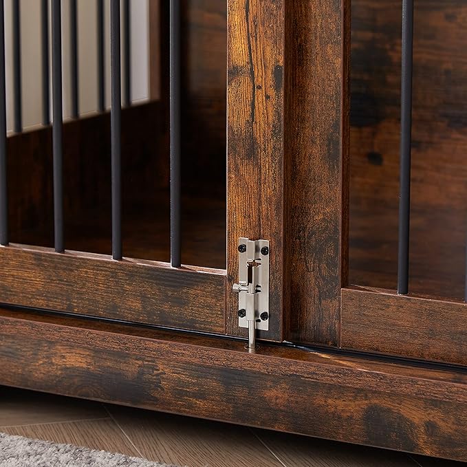 Dog Crate Furniture, Dog House Indoor with Sliding Barn Door, 35" Wood Dog Crate Heavy Duty Dog Kennels Decorative Dog Crate for Small/Medium/Large Dog Brown