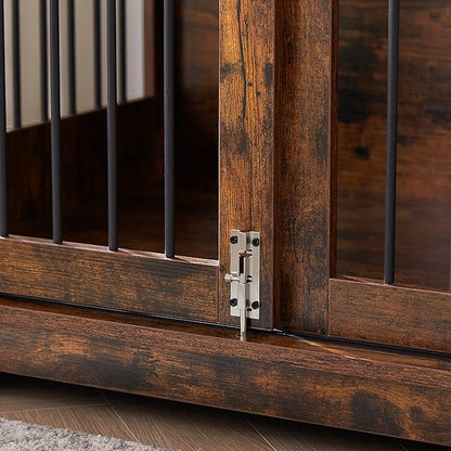 Dog Crate Furniture, Dog House Indoor with Sliding Barn Door, 35" Wood Dog Crate Heavy Duty Dog Kennels Decorative Dog Crate for Small/Medium/Large Dog Brown