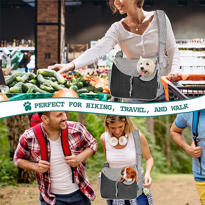 PetAmi Small Dog Sling Carrier, Soft-Sided Crossbody Puppy Carrying Purse Bag, Adjustable Sling Pet Pouch to Wear Medium Dog Cat Travel, Dog Bag for Traveling, Breathable, Poop Bag Dispenser, Gray