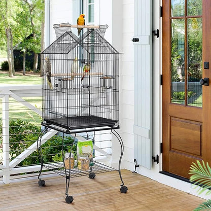 Yaheetech 57-Inch Rolling Open Top Roof Bird Cage for Mid-Sized Parrots Cockatiels Caique Quaker Monk Indian Ring Neck Green Cheek Conure Middle Bird Cage with Detachable Stand