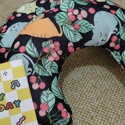 Cute Cooling Dog Bed Pillows, Half Donut U Shaped Pet Neck Pillow,Pet Neck Pillow for Upper Spine and Calming Support (Tropical Cat, Large for Pets Under 30lbs)