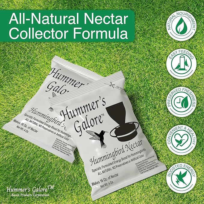 Hummer's Galore Hummingbird Food, Ready-to-Mix Hummingbird Nectar, All-Natural Nectar Collector Formula, No Preservatives or Dyes, Makes 192 oz (Pack of 3)