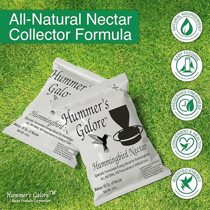Hummer's Galore Hummingbird Food, Ready-to-Mix Hummingbird Nectar, All-Natural Nectar Collector Formula, No Preservatives or Dyes, Makes 192 oz (Pack of 3)