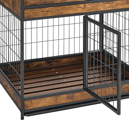 NicBex Dog Crate Furniture Dog Cage with 2 Doors and Drawers, Dog Kennels for Inside Space, Wooden Dog Crate with Stable Frame for Medium and Small Dogs, Antique Brown