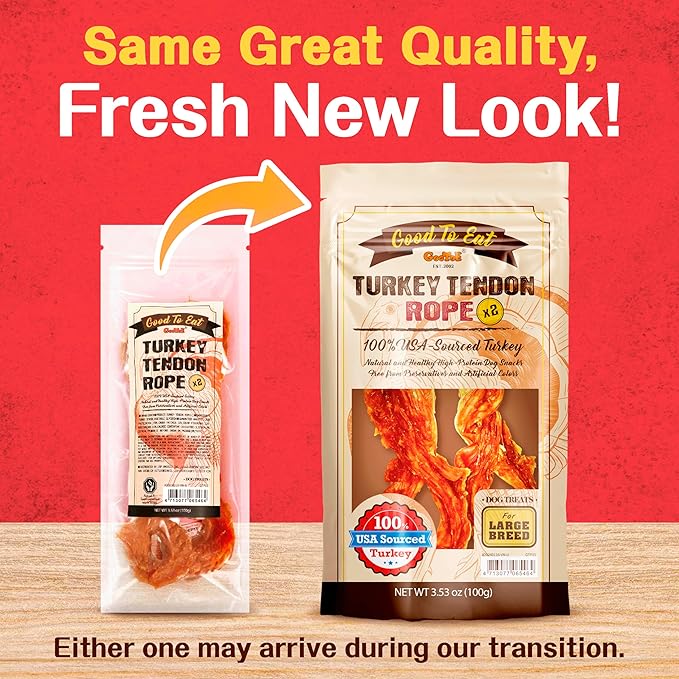 Gootoe Turkey Tendon Dog Treats  100% USA-Sourced, Natural Snack, Premium Training Chews, Hypoallergenic, Reseal Value Bags, Size for Large Dogs, Rope (Large) 2 Unit/Pack