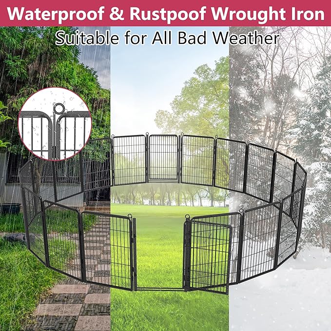 Dog Playpen with Extra Large Door Dog Fence Outdoor for Yard Indoor Dog Pen 32inch 24 Panels Dog Pens Outside Anti-Rust Pet Fence Portable Dog Fence for RV Camping Yard
