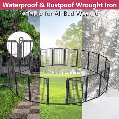 Dog Playpen with Extra Large Door Dog Fence Outdoor for Yard Indoor Dog Pen 32inch 48 Panels Dog Pens Outside Anti-Rust Pet Fence Portable Dog Fence for RV Camping Yard