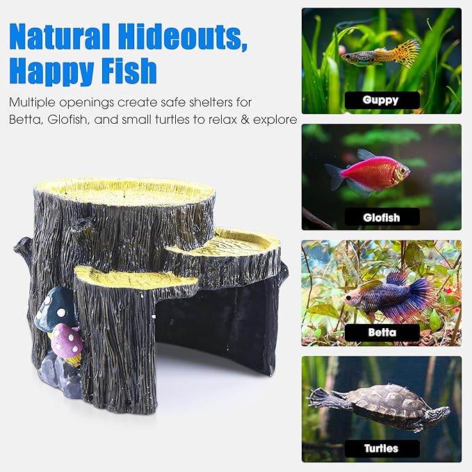 Fish Tank Decorations, Aquarium Decor for Betta Fish Tank Accessories with Plants, Aquarium Accessories, Turtle Tank Decorations, Fish Hideout, Large Tank Ornaments