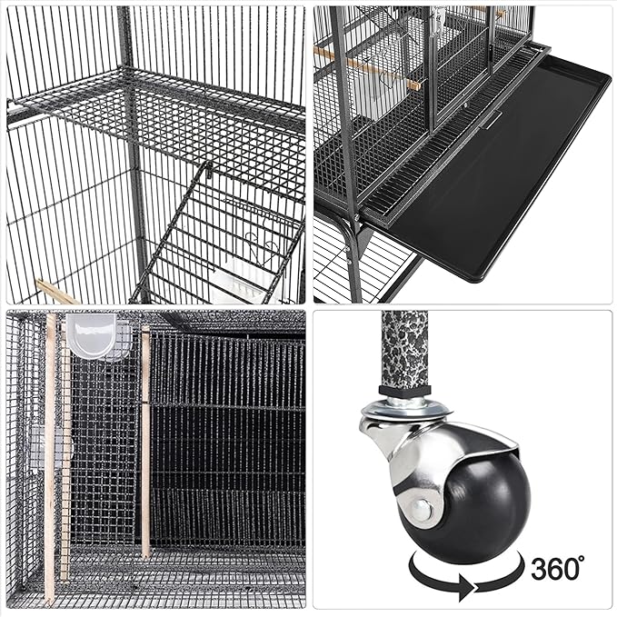 Yaheetech 69-Inch Extra Large Bird Cage Metal Parrot Cage for Mid-Sized Parrots Cockatiels Conures Parakeets Lovebirds Budgie Finch, Black