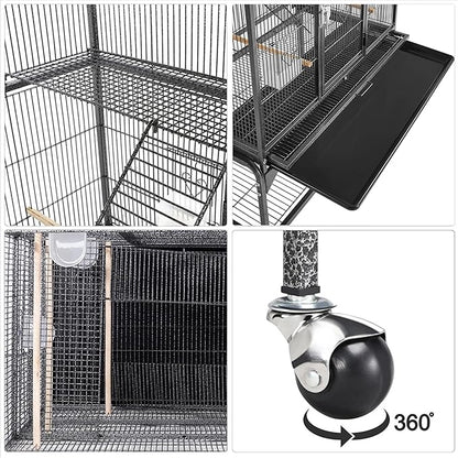 Yaheetech 69-Inch Extra Large Bird Cage Metal Parrot Cage for Mid-Sized Parrots Cockatiels Conures Parakeets Lovebirds Budgie Finch, Black
